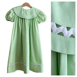 Peaches N Cream Green White Round Collar Bishop Sleeve Dress 4t